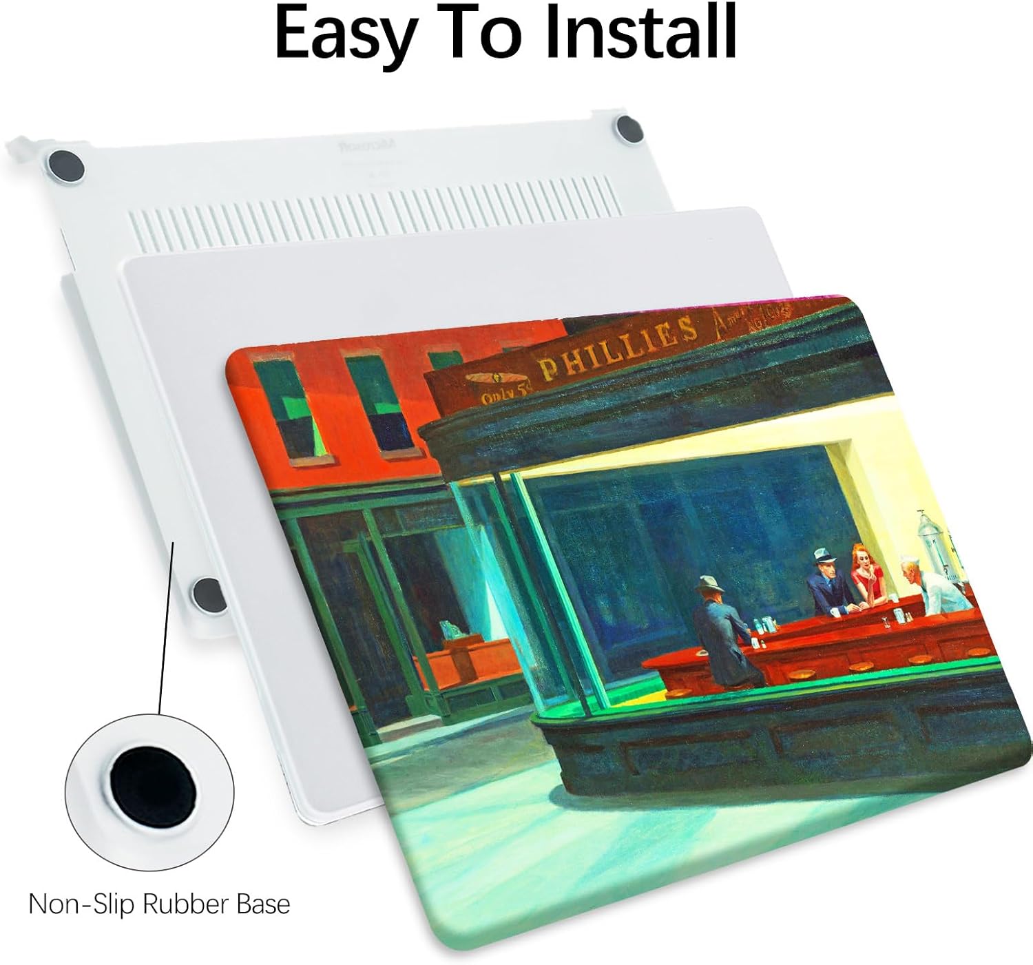 Berkin Arts Compatible with MacBook Pro 13 inch Cover, 2022, 2021, 2020-2018 Release A1708 with Keyboard Cover & Screen Protector American Scene Painting (Nighthawks by Hopper)