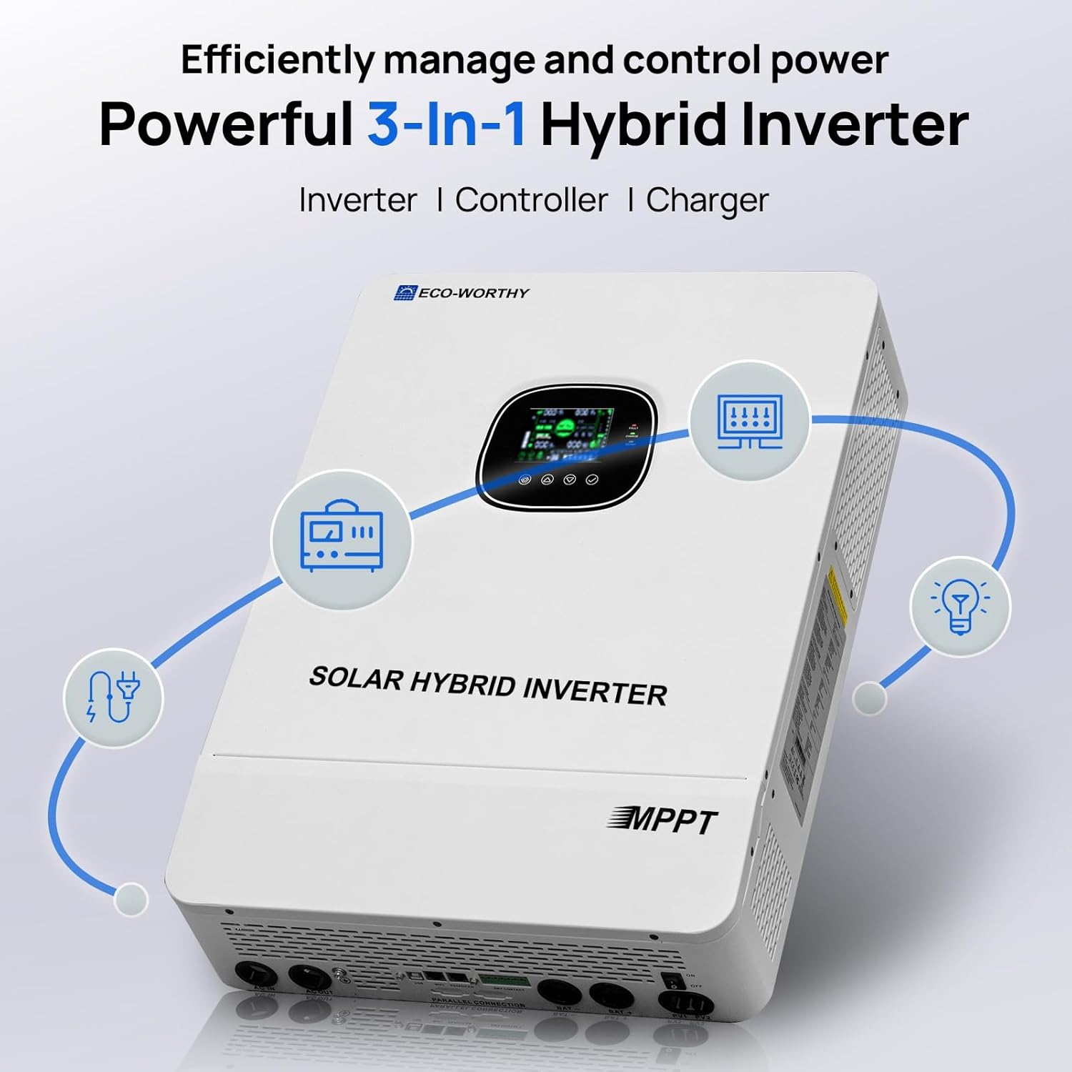 ECO-WORTHY 28.7kWh Home Power Station, 48V 280Ah (2 Pack) LiFePO4 Battery with Communication, 10KW Inverter for Home Backup, Off-Grid, Emergency Solar System