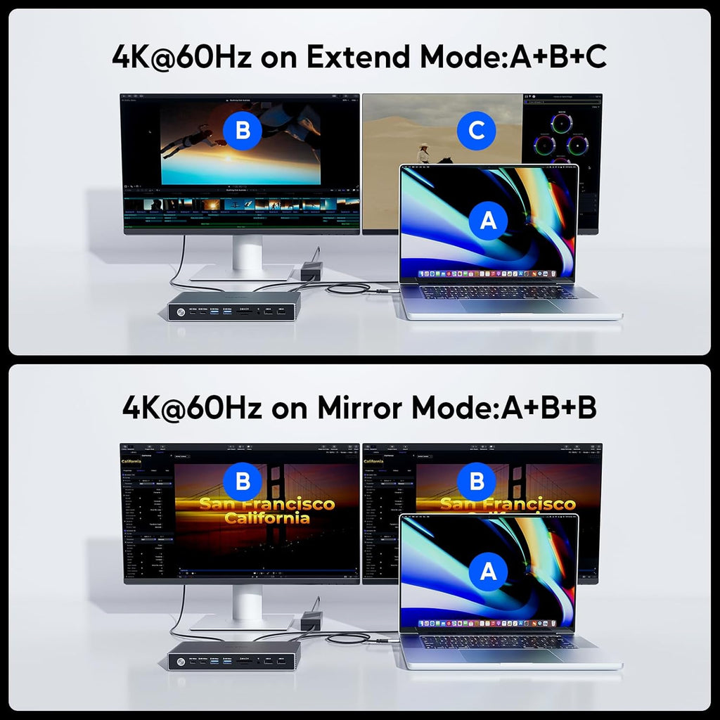Displaylink Docking Station, USB C DisplayLink Dock Dual Displays for MacBook M1/M2/M3/M4 Windows, 4K@60Hz Displaylink Dock with 2 HDMI, 2 Display Port, 2USB C Data, 6 USBA, Ethernet, Audio