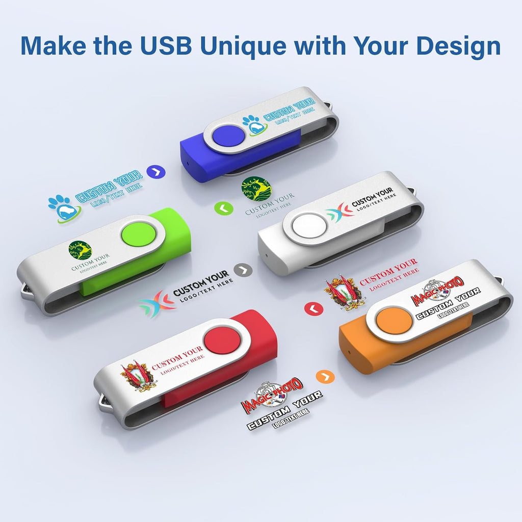 Personalized Flash Drives 128MB, Wooolken Customizable USB 2.0 Thumb Drives 10/20/50/100 Pack, Logo Memroy Stick Custom Flash Drive Engraved Logo (Mixcolors)