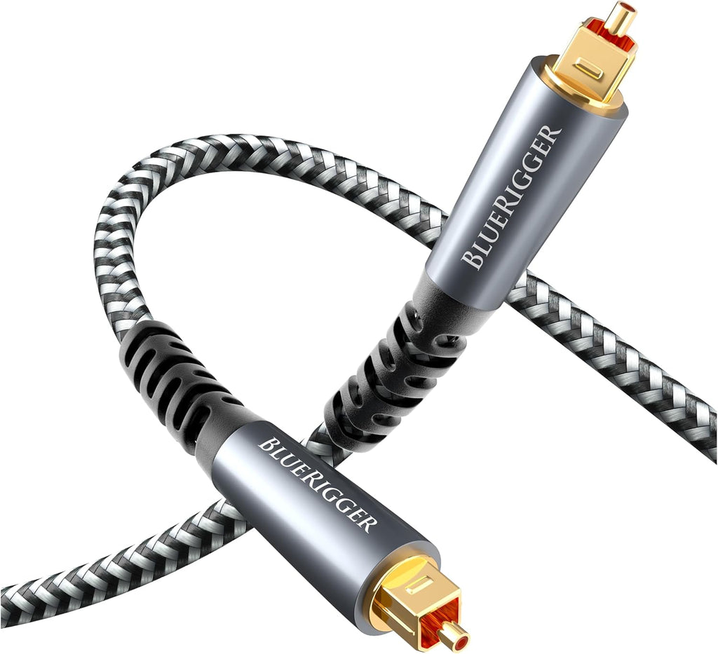 BlueRigger Digital Optical Audio Cable (15FT, Toslink Cable for Soundbar, Braided Fiber Optic, S/PDIF, Metal Shell) - Compatible with HomeTheatre, TV, Game Console (PS4, Xbox), DVR