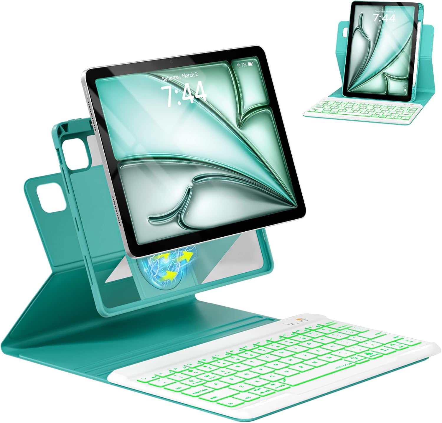 Magnetic Keyboard Case for iPad Air 5th 4th Generation 10.9 inch Pro 11 1st/2nd/3rd/4th, 7 Color Backlight BT Keyboard Folio with Pencil Holder 2022 2021 2020 2018(Teal)
