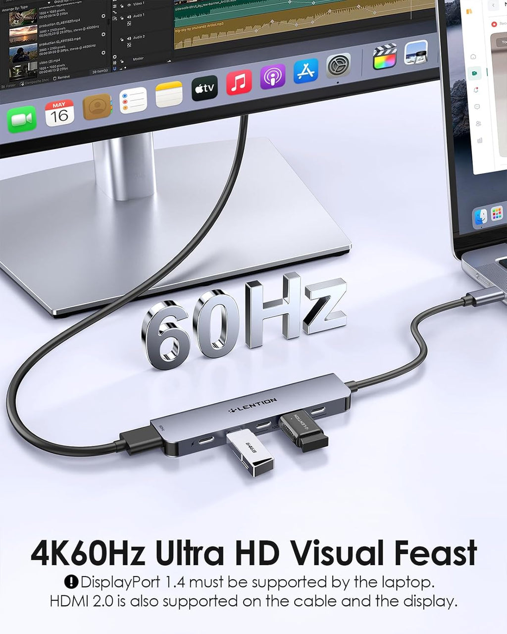 LENTION 6-in-1 USB C Hub Dock with 4K @60HZ HDMI Display, 4 USB-C Ports (USB 3.2 Gen 2, 10 Gbps), PD 100W Charging and for iPhone15 Series, New MacBook Pro, Mac Air, More (CE33, Space Gray)