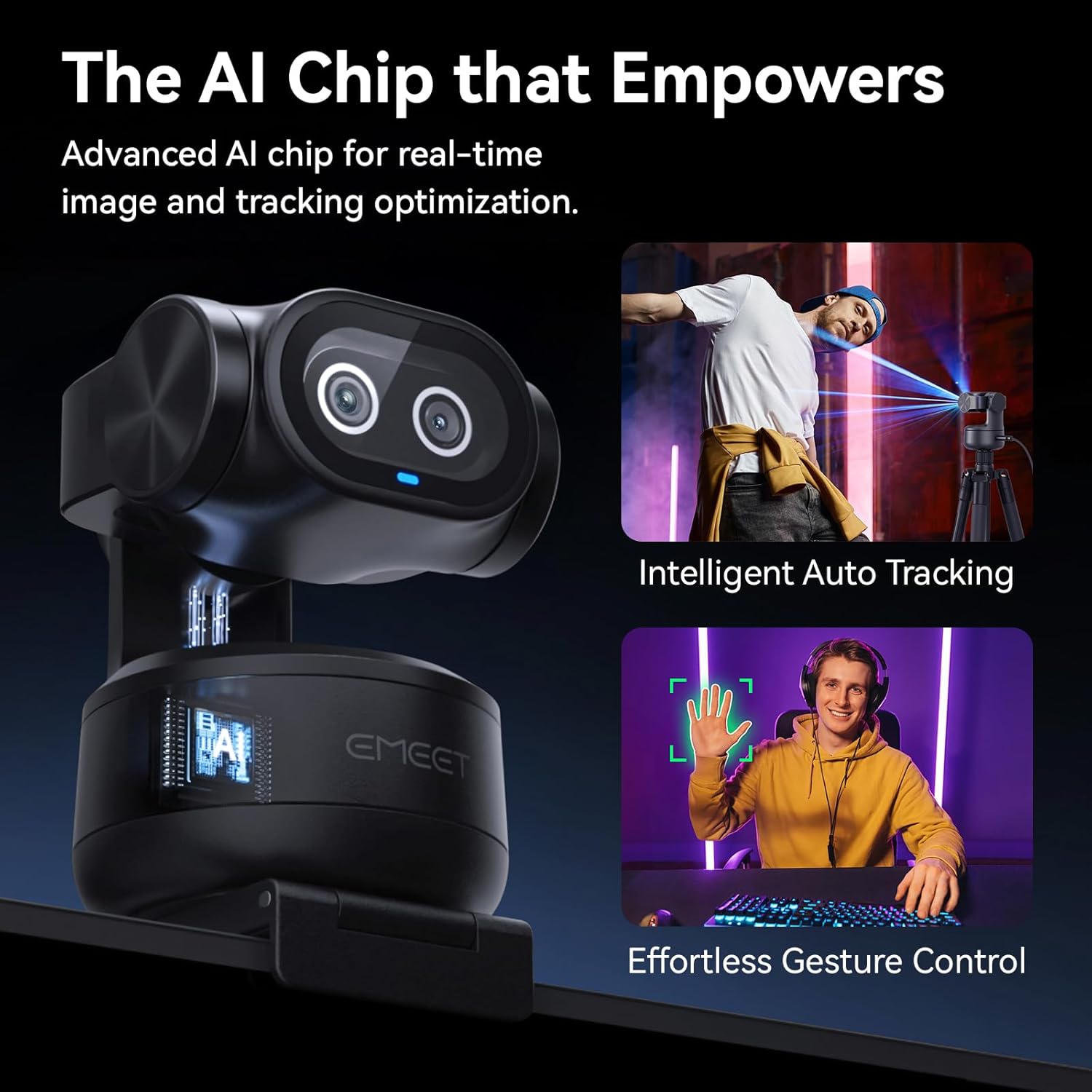 EMEET PIXY Dual-Camera AI-Powered PTZ Camera 4K, AI Tracking, PDAF&AI Autofocus 0.2s, 1/2.55'' Sony Sensor, 3 Mics, Presets, Gesture Control, 4K Webcam for Streaming and OBS/Twitch/Switch 2 Compatible