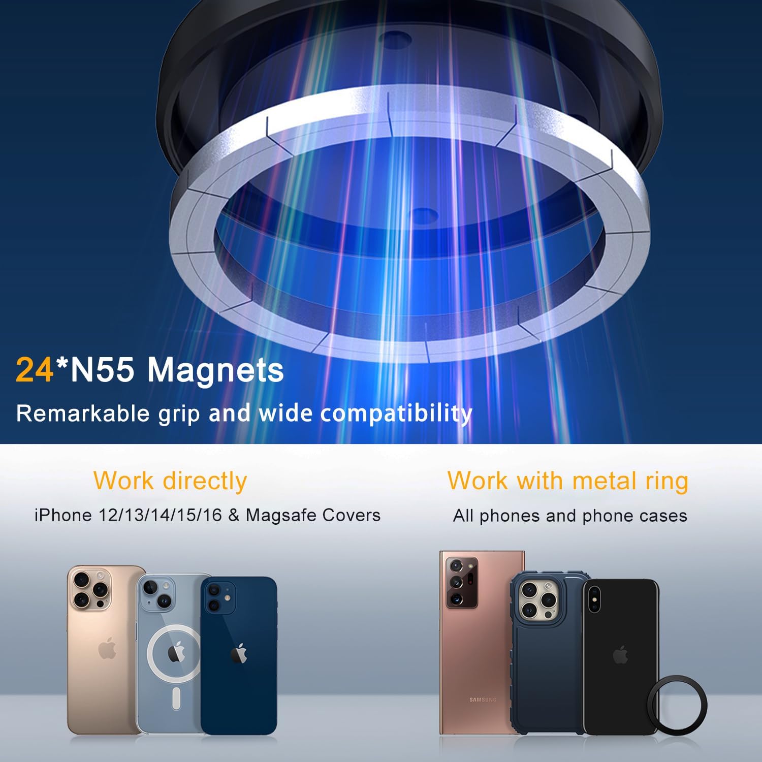 15W Wireless for MagSafe Car Mount Charger, 360° Adjustable Vacuum Magnetic Phone Holder Car Charger for iPhone 16 15 14 13 12, Suction Cup Phone Mount for Gym/Mirror
