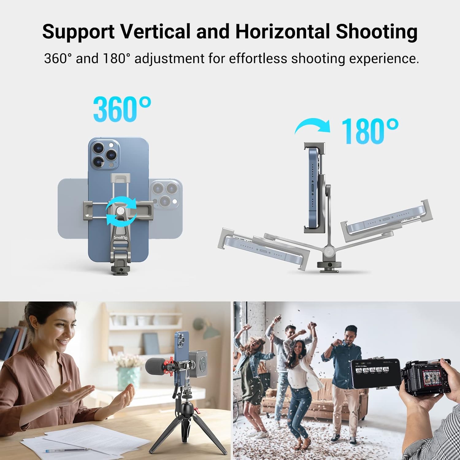 SmallRig Multifunctional Universal Cell Phone Mount Adapter, Phone Tripod Mount with Cold Shoe, Phone Holder for iPhone 16 15 14 13 12 11, Fits for Tripod Monopod Phone Cage Camera cage-3559