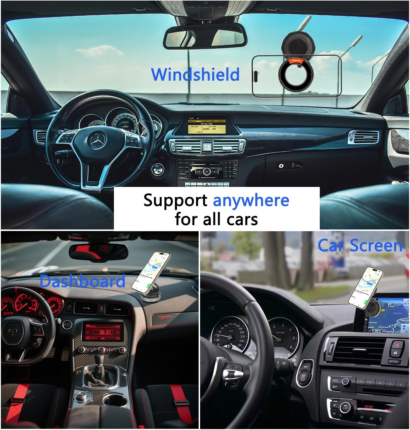 Phone Holders for Your Car Phone Holder Mount for MagSafe 360° Adjustable Vacuum Suction Magnetic Car Phones Mount Cellphone Holder for iPhone 16 15 14 13 12 Series and Android (Zinc Alloy)