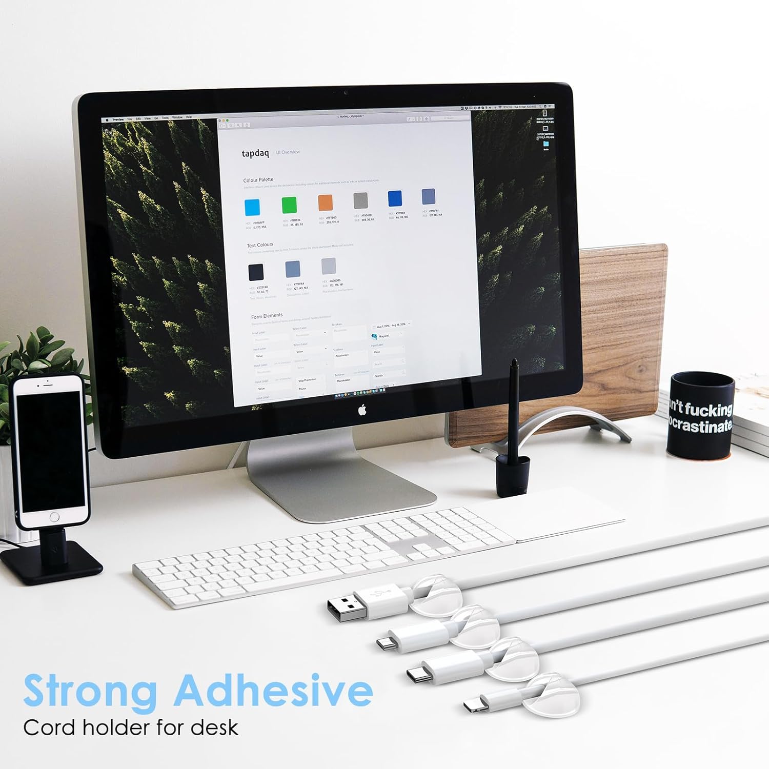 12 Pack Cable Clips, Znben Clear Cord Organizer Holder Adhesive Cord Management Charger Wire Holder Clips for Desk, Home, Office, Car, Cubicle, Nightstand