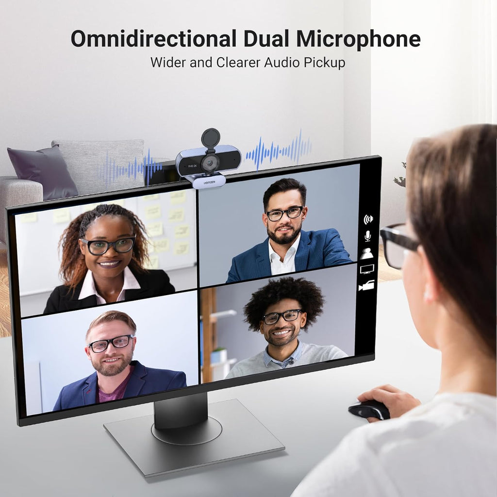 UGREEN 2K Webcam, Full HD 1080P Webcam for PC, Web Camera with Autofocus, Privacy Cover, Dual Noise Cancelling Mics, Computer USB Camera for Streaming, Conferencing, Calling, Zoom, Skype, Teams