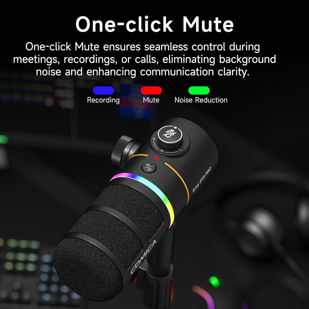 EJoy D10 PRO(D) Wireless USB Gaming Microphone – RGB Dynamic Mic with Wired/Wireless Modes, XLR/USB-C, Real-Time Monitoring, 45H Battery, Studio Mic for Gaming, Streaming, Podcast, Recording (Black)