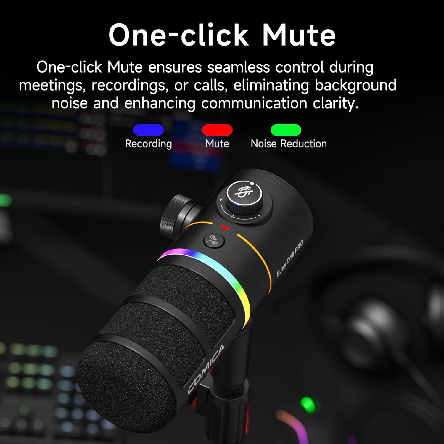 EJoy D10 PRO(D) Wireless USB Gaming Microphone – RGB Dynamic Mic with Wired/Wireless Modes, XLR/USB-C, Real-Time Monitoring, 45H Battery, Studio Mic for Gaming, Streaming, Podcast, Recording (Black)