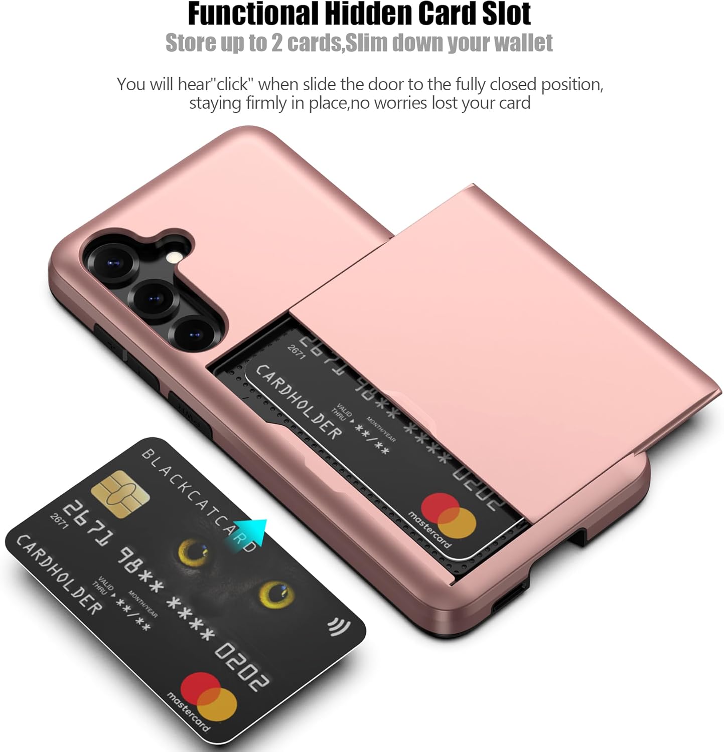 Nvollnoe for Samsung Galaxy S25 Case with Card Holder Dual Layer Heavy Duty Protective Case Hidden Card Slot Slim Wallet Cover for Samsung S25 6.2''(Rose Gold)