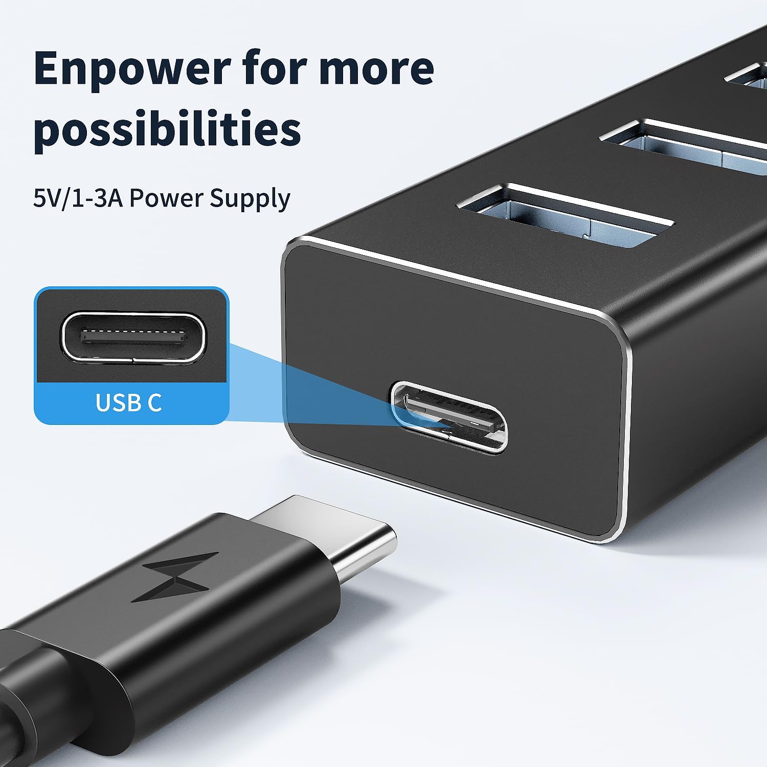 atolla Aluminum 7-Port USB 3.0 Hub with 1m Extension Cable - 5Gbps High-Speed Data Transfer for MacBook Pro, Laptop, PC, Gaming Setup