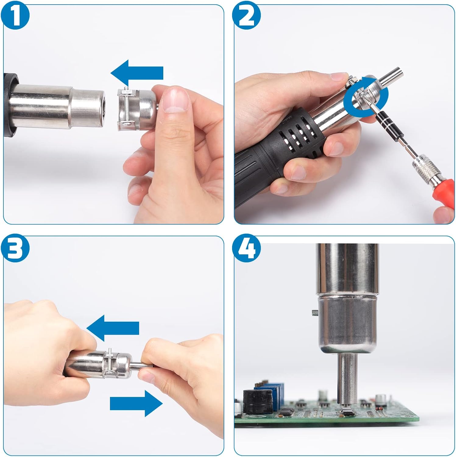 WEP 8858-V Hot Air Rework Station Kit with Compact Size, Integrated Nozzle Holder, 3 Nozzles, 2 Tweezers, Adjustable Temperature& Air Volume, PID Program, °C/°F Conversion and More
