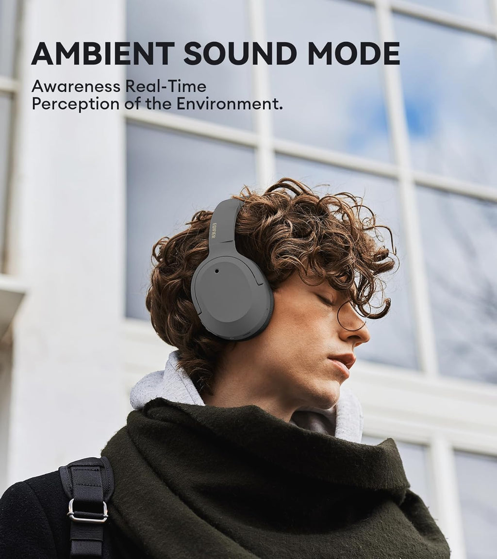 Edifier W820NB Plus Hybrid Active Noise Cancelling Headphones - LDAC Codec - Hi-Res Audio - Fast Charge - Over Ear Bluetooth V5.2 Headphones for Travel, Flight, Train, and Commute- Gray