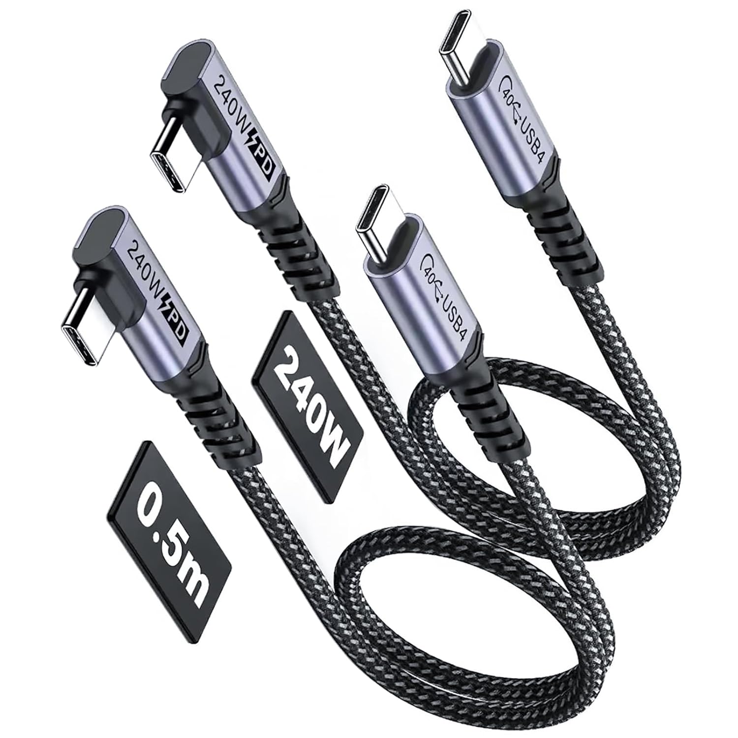 Short USB 4 Cable Right Angle [1.5FT 2 Packs], 240W Fast Charging with High Speed 40Gbps Data Transfer and 8K Video Display Compatible with iPhone 16/16 Plus/16 Pro Max, MacBook, Galaxy S23