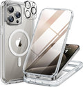 Miracase Magnetic for iPhone 15 Pro Max Case 6.7'' [Compatible with Magsafe] Full-Body Drop Proof Bumper Phone Case for iPhone 15 Pro Max with Built-in 9H Tempered Glass Screen Protector,Clear
