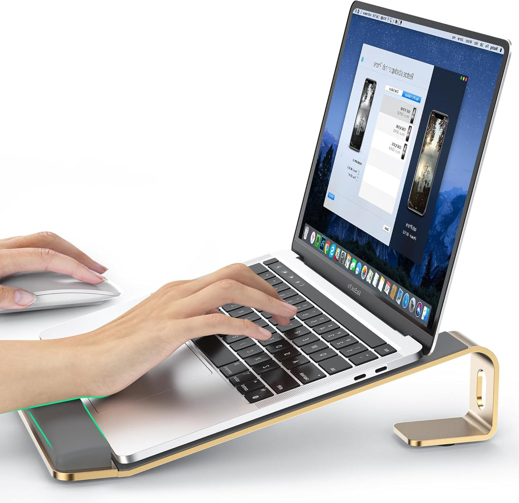 Laptop Stand for Desk, Laptop Stand with Wrist Support, Ergonomic Detachable Laptop Riser, Mount, Holder Notebook Computer Stand for MacBook Air Pro, HP, Dell, XPS, HP (10-17") Laptops - Gold