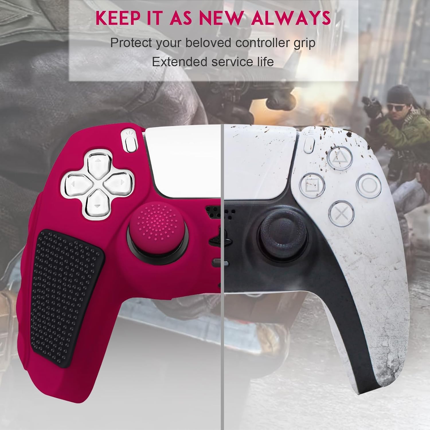 SIKEMAY Anti-Slip PS5 Controller Skin, Soft Thicken Non-Slip Studded Silicone Gel Grip Protective Cover Case for PlayStation 5 Controller Grip, 2 Pack with 8 x Thumb Grip Caps