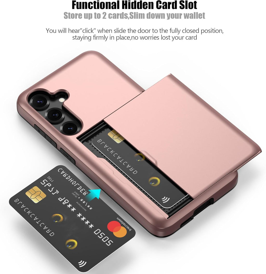 Nvollnoe for Samsung S25 Plus Case with Card Holder Dual Layer Heavy Duty Protective Case Hidden Card Slot Slim Wallet Cover for Samsung S25 Plus 6.7''(Rose Gold)