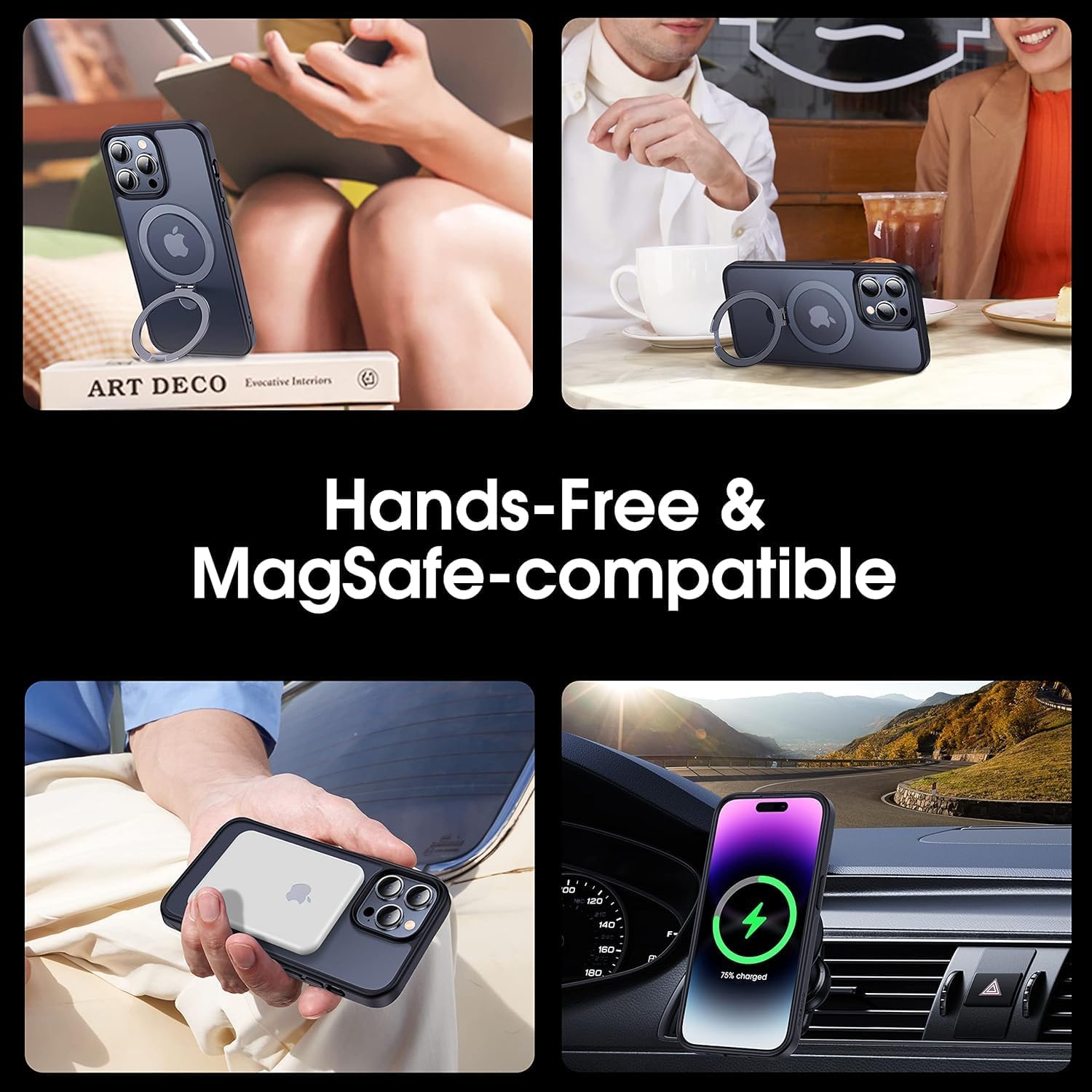 CASEKOO Designed for iPhone 15 Pro Case with Magnetic Invisible Stand [Military Drop Protection] [Compatible with MagSafe] Shockproof Slim Translucent Matte Pro Case 6.1 Inch, Black