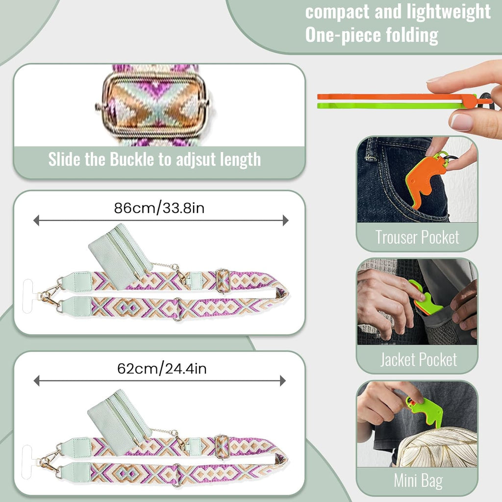 Clip and Go Strap for Phone with Wallet Crossbody iPhone Strap Lanyard for Women with Pouch Cell Phone Stand Holder 2 Patches Tether Adjustable Anti Theft Cellphone Chain for iPhone All Phones Green