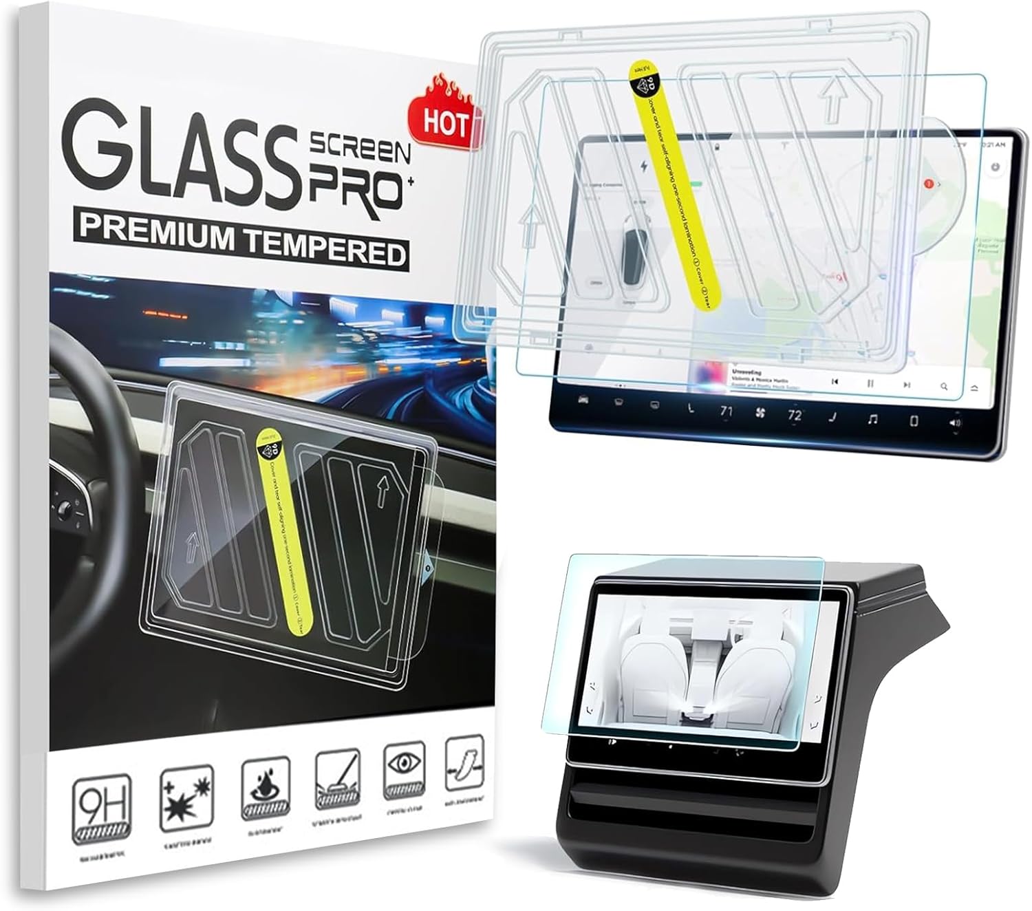 Screen Protectors for Tesla Model X&Model S 2023-2025, Center Console Touch Screen Tempered Glass Protective, Ultra Tough Shockproof Display Protective, Model S/X Accessories with 9H Anti-Fingerprint