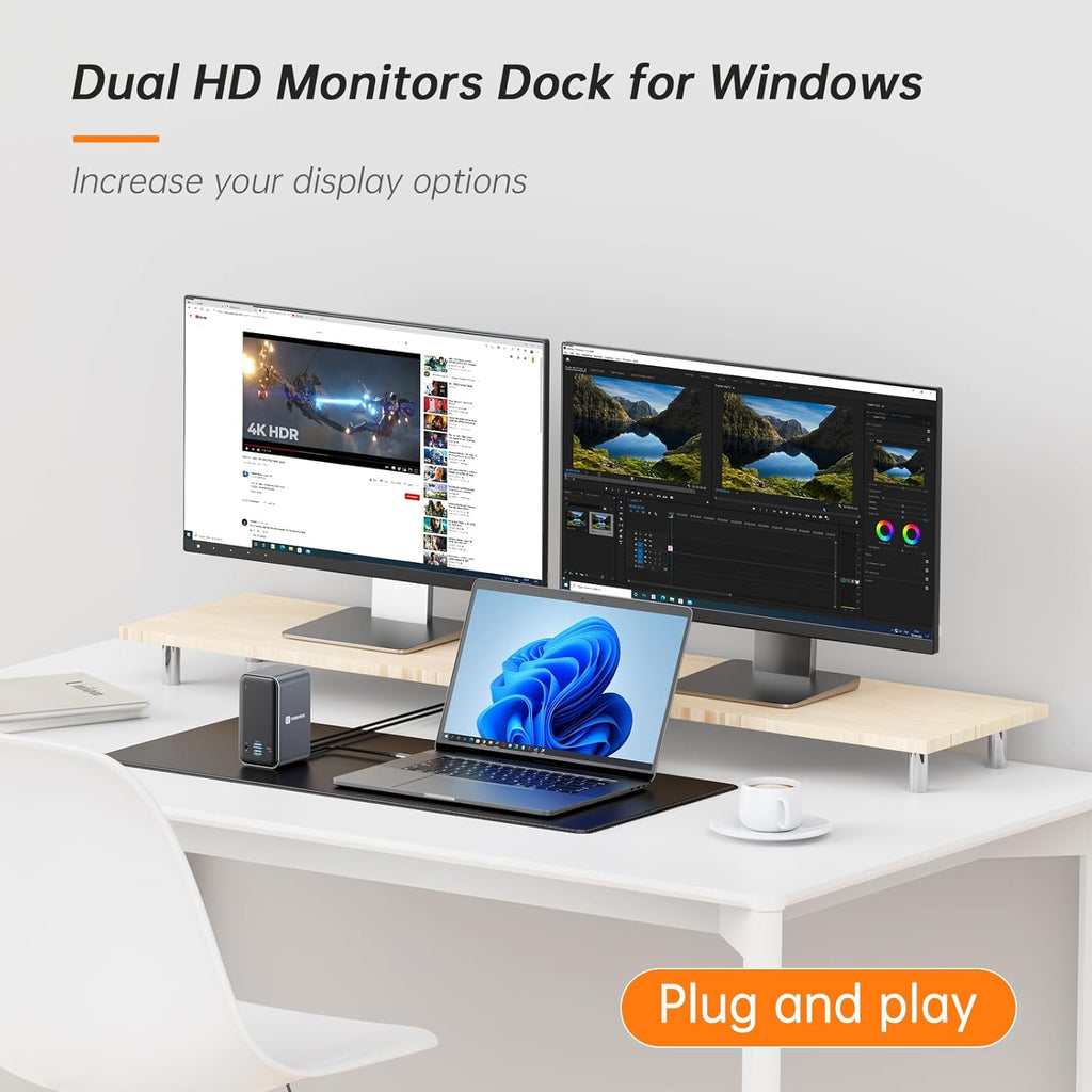 TobenONE USB C Docking Station Dual Monitor with 100W GaN Charger, Laptop Dual HDMI Docking Station with 7 USB, SD/TF, Ethernet, and Audio/Mic, 15 in 1 USB C Dock for Windows, and ChromeOS