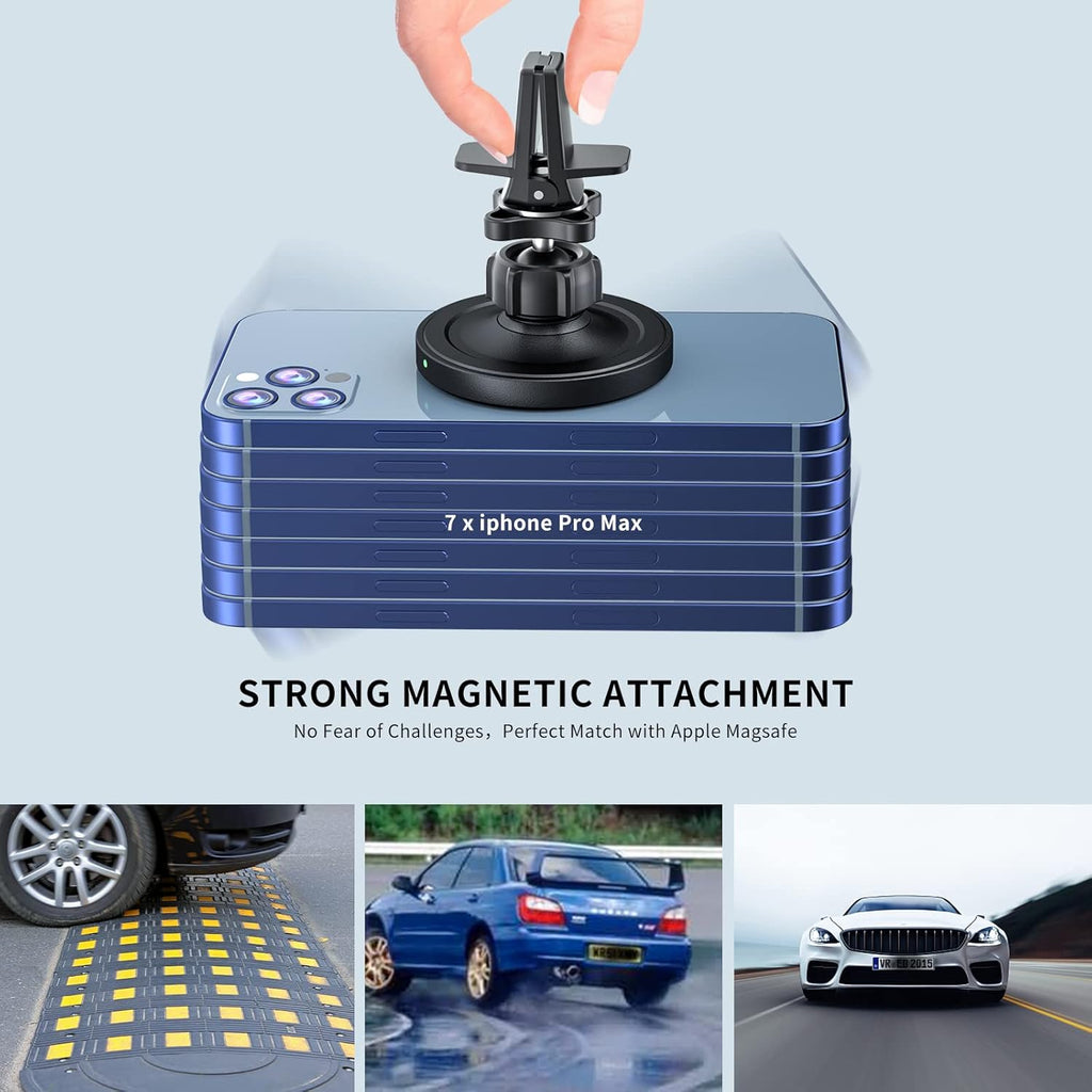 OHLPRO MagSafe Car Mount Charger, 15W QC 3.0 Fast Charging for iPhone 16 ProMax, Pro, Plus, 15, 14, 13, 12 Series, Stick on Car Dashboard & Air Vent Phone Holder