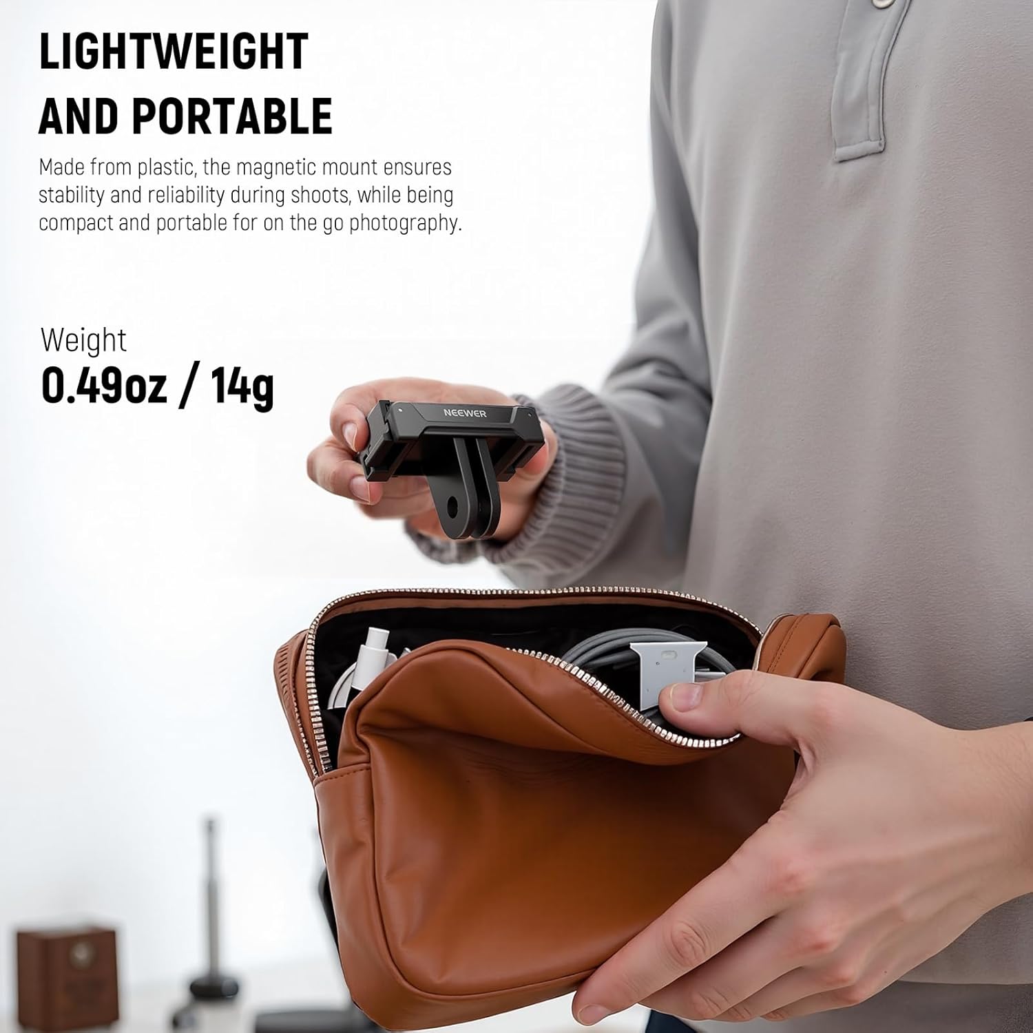 NEEWER Magnetic Mount Adapter Compatible with DJI Osmo Action 5 Pro 4 3, Quick Release Mount Base with Two Prong Connector for Tripods, Selfie Sticks, Vlogging Accessories, GP-73