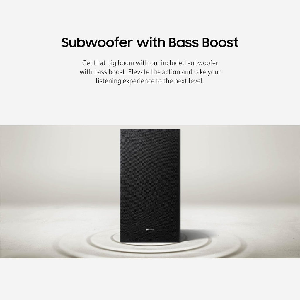 Samsung HW-B550D 3.1 ch Soundbar w/ Dolby Audio, Surround Sound expansion, Bass Boost, Adaptive Sound, DTS Virtual:X, Wireless Subwoofer, 2024