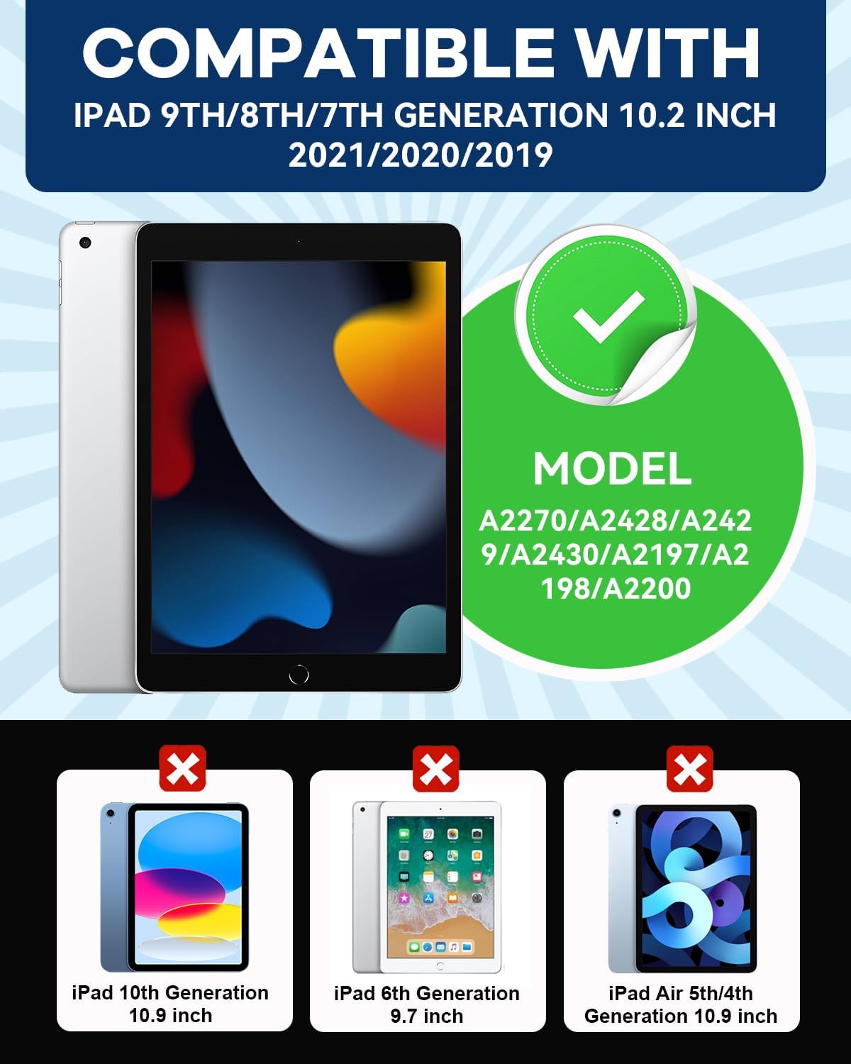 Cantis Case for iPad 9th/8th/7th Generation with Screen Protector, iPad 10.2 Case 2021/2020/2019 with 360 Degree Rotating Stand/Shoulder Strap/Pencil Holder, Red
