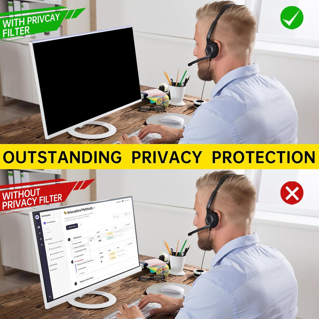 [2-Pack 27 Inch Computer Privacy Screen Filter for 16:9 Monitor, Anti-Blue Light, Anti-UV Blue Light Blocking Removable Privacy Protector Shield,Hanging Type