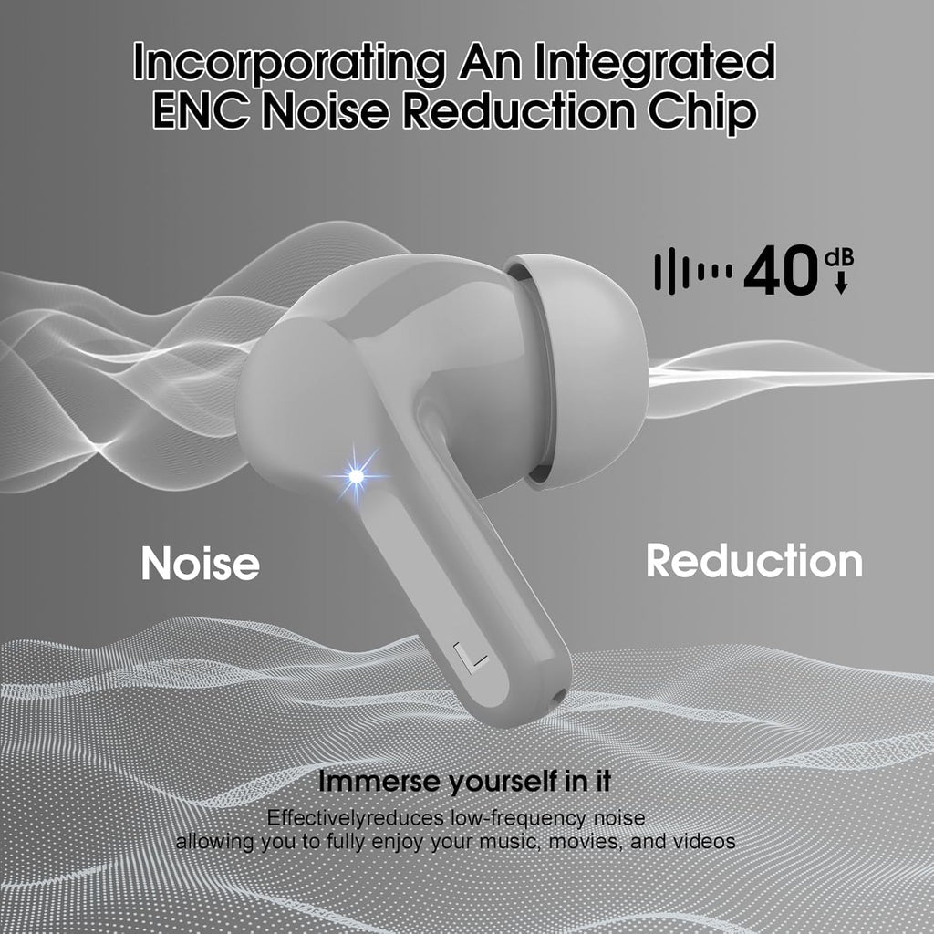 Wireless Earbuds, Bluetooth 5.4 Headphones HiFi Stereo, Bluetooth Earbuds with ENC Noise Cancelling Mic, IP7 Waterproof in Ear Earphones, 48H, LED Display Ear buds for Pad Workout Sports, Grey
