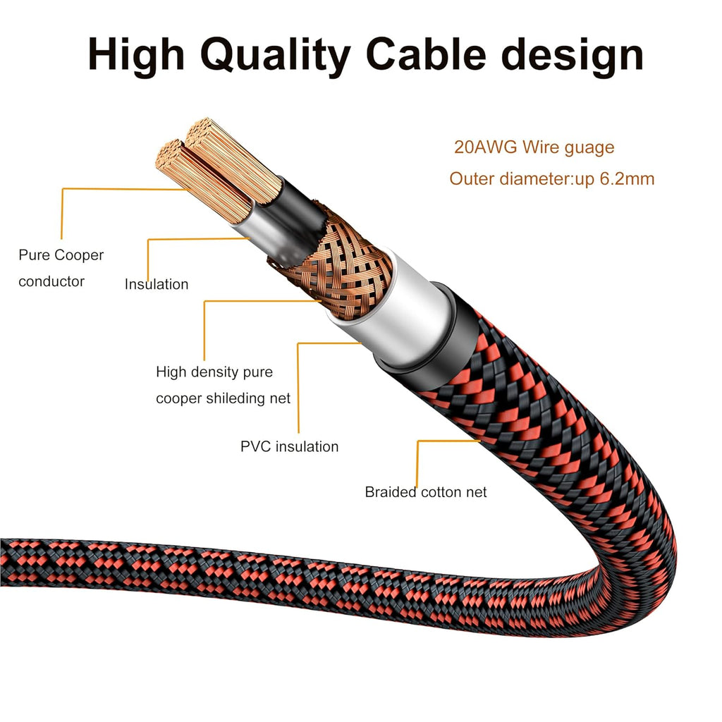 Audiophile High Purity Copper Aux Audio Cable 3.5mm Male to 3.5mm Male Audio Auxiliary Cord Gold-Plated Stereo HiFi Adapter Cable (Straight to Right Angle, 9.8ft/3m)