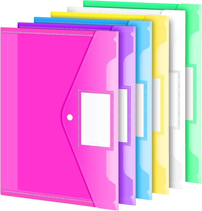 Sooez 6 Pack Folders Plastic Envelopes, Letter A4 Size Poly File Envelopes by Sooez