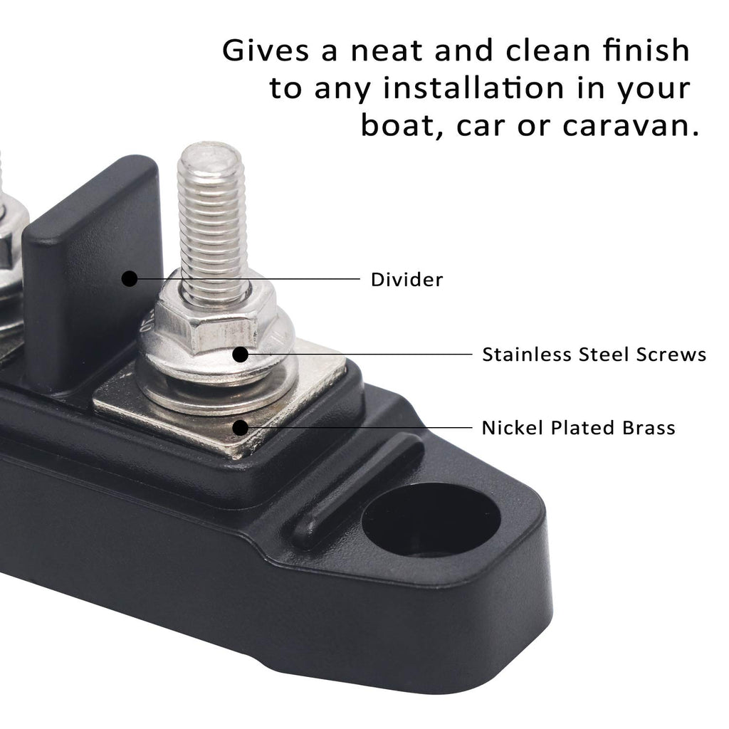 Recoil BBSPG4 Discrete 4 Position Barrier Strip Bus Bar 4 x M5 Studs Terminals Power Distribution Block Busbar with Ring Terminals
