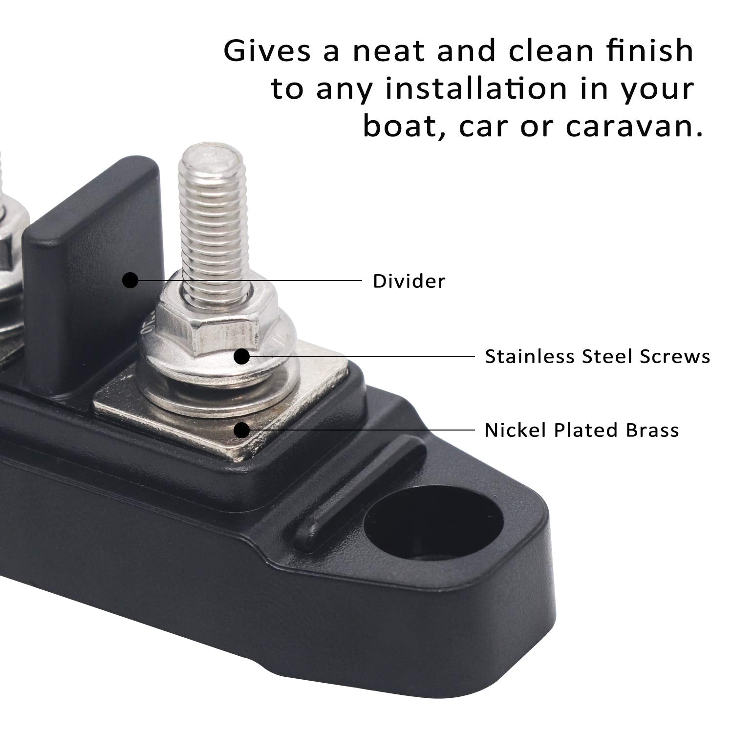 Recoil BBSPG4 Discrete 4 Position Barrier Strip Bus Bar 4 x M5 Studs Terminals Power Distribution Block Busbar with Ring Terminals
