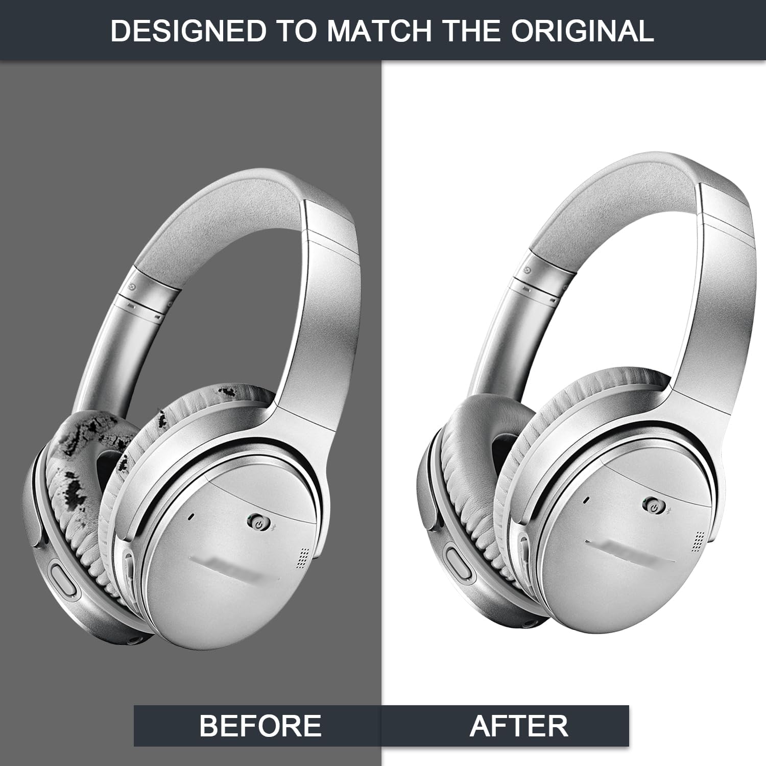 Ear Pads for Bose Quiet Comfort 35 Soft Protein Leather Replacement Earpads Ear Cushions Ear Pad for Bose QC 45/35 / 25/15 QC2 / Ae2 / Ae2i / Ae2W / Sound Link/Sound True (QC35-Gray&Gray)