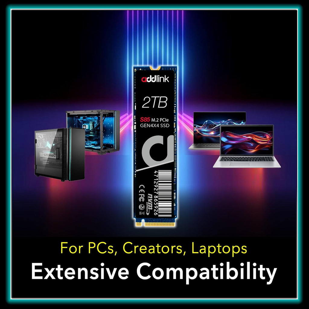 Addlink S85 2TB M.2 PCIe NVMe Gen4 Memory Expansion SSD, Speed Up to 6000 MB/s, Internal Solid State Drive with HMB Technology for Laptop, Gaming and Creators