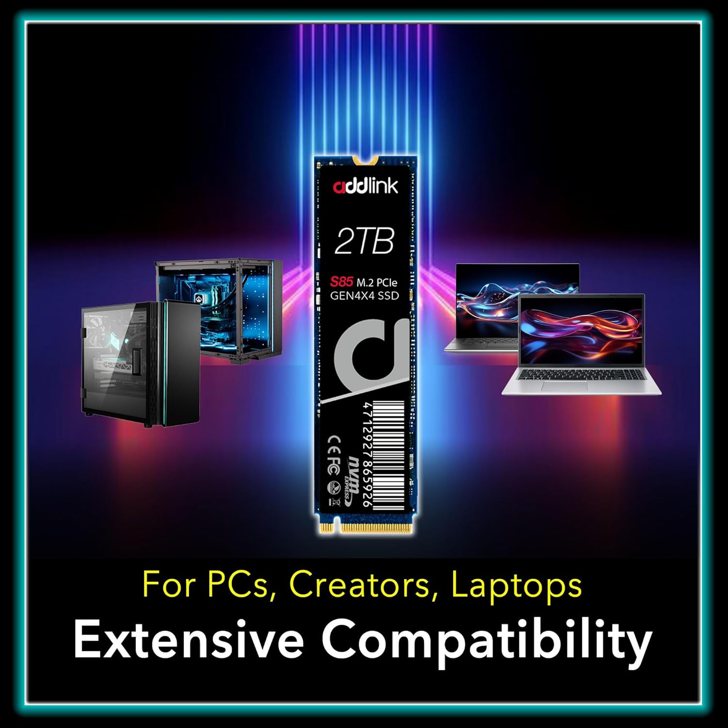 Addlink S85 2TB M.2 PCIe NVMe Gen4 Memory Expansion SSD, Speed Up to 6000 MB/s, Internal Solid State Drive with HMB Technology for Laptop, Gaming and Creators