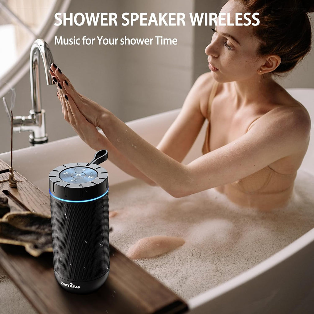 comiso Bluetooth Speaker, IP65 Waterproof Portable Speaker with 360° HD Stereo Sound, Punchy Bass, TWS Pairing, 24H Playtime, Wireless Speakers for Home/Outdoor/Camping/Beach, Gifts for Unisex