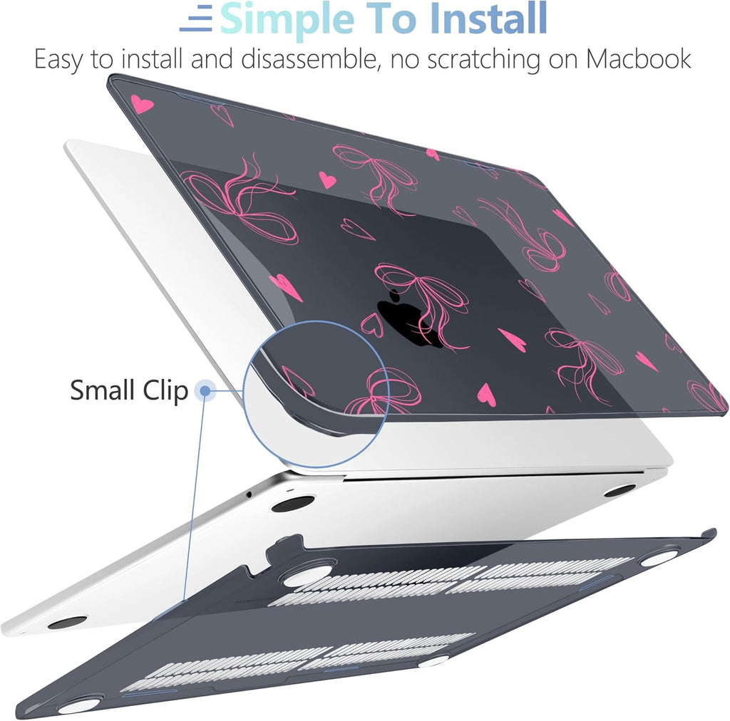 MEEgoodo Case for MacBook Air M4/M3/M2 13.6 inch 2025 2024 2022, Fit Model A3240 A3113 A2681, Compatible with MacBook Air 13 inch, Laptop Hard Shell Case with Keyboard Cover, Ribbons Bow