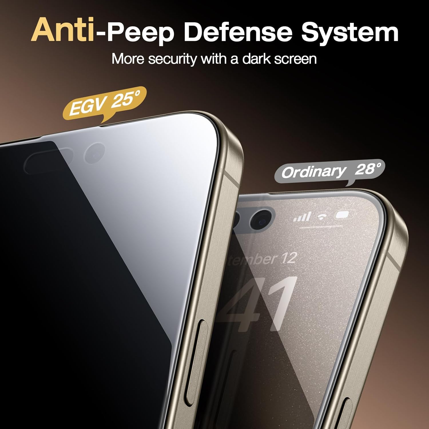 EGV 2 Pack for iPhone 15 Pro Max Privacy Screen Protector [6.7 Inch], 9H+ Military Grade Shatterproof Tempered Glass, Dust-Free Alignment Frame, Easy to Install for Beginners, Bubble-Free