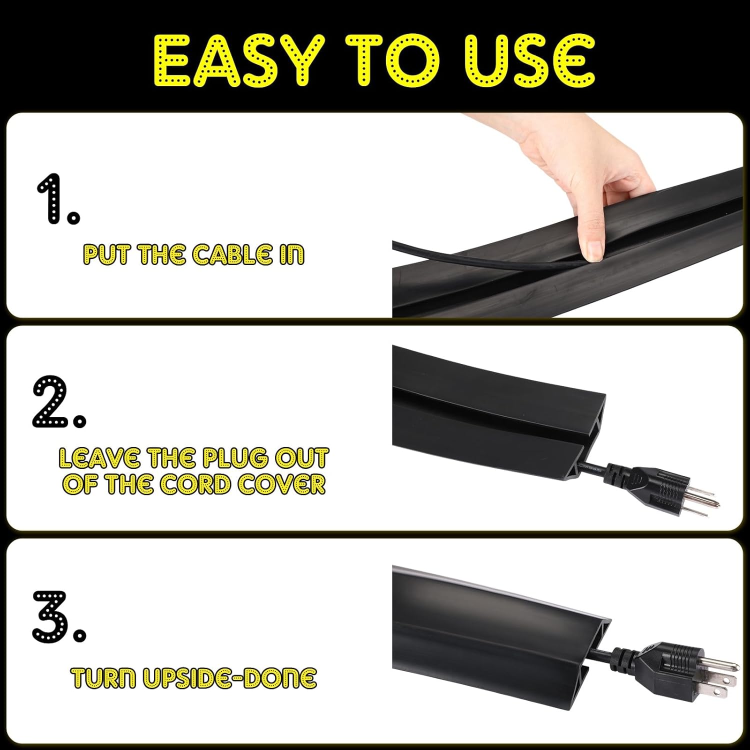 Pangda 10 FT Floor Cable Cover Heavy Duty Cord Cover Protector Power Cable Protector Soft Extension, Organize and Protect Wire on Floor for Home Office or Outdoor Settings (Black)