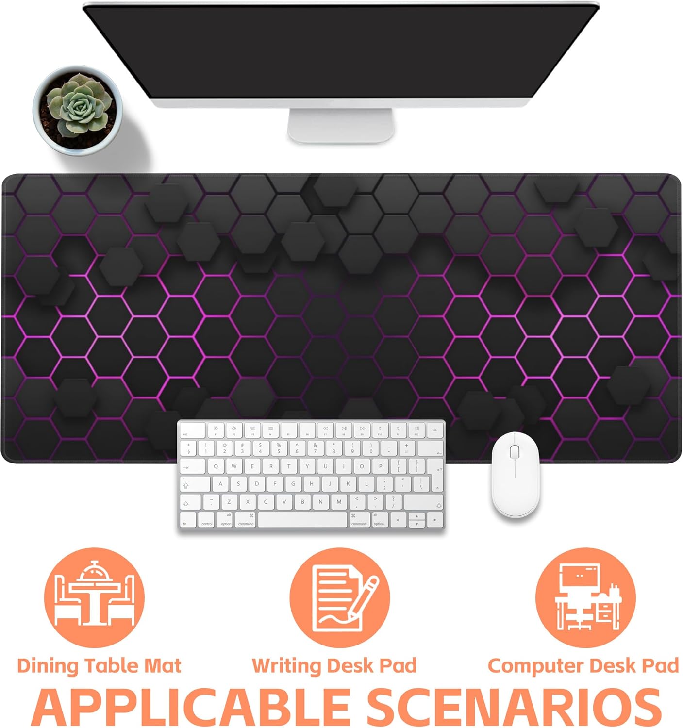 Mouse Pad Large Electric Glow Hexagonal Non-Slip Gaming Desk Mat with Stitched Edge Laptop Keyboard Desk Pad for Work Home Gaming (35.4 x 15.7 Inches)