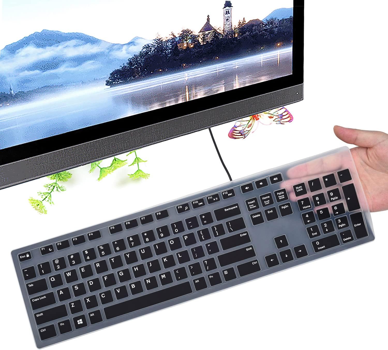 Keyboard Cover for DELL KB216 KB216b KB216t KB216d KB216p Wired & KM636 & Dell Optiplex 5250 3050 3240 5460 7450 7050 & Dell Inspiron AIO 3475/3670/3477 All-in one Desktop Keyboard -Black