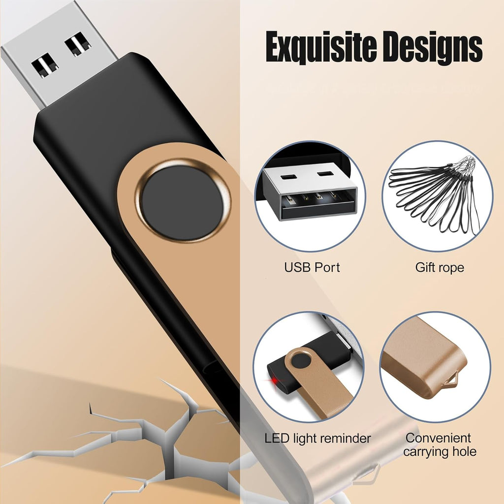 EASTBULL 1GB USB Flash Drive Bulk Thumb Drives 100 Pack with Lanyards USB 2.0 Memory Sticks Zip Drive Pen Drive for Storage and Backup Gold 100PCS 1GB