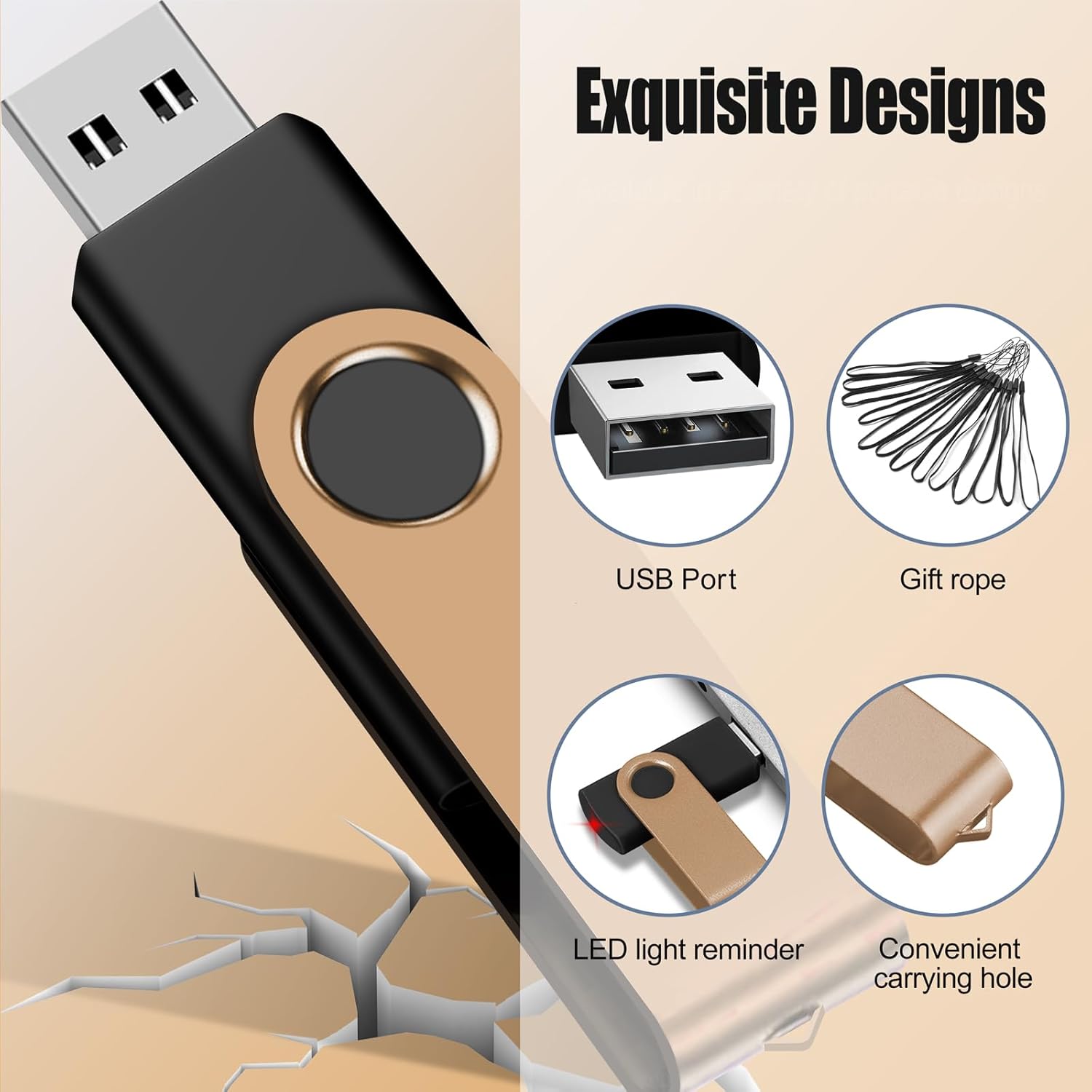 EASTBULL (Not 128GB) 128MB USB Flash Drive Bulk Thumb Drives 100 Pack with Lanyards USB 2.0 Memory Sticks Zip Drive Pen Drive for Storage and Backup Gold 100PCS 128MB