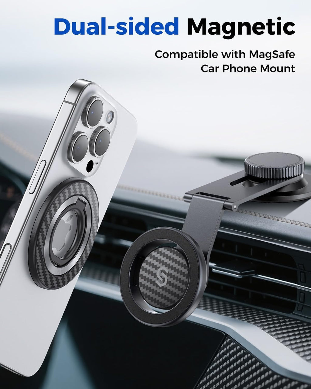 SYNCWIRE Carbon Fiber Magnetic Phone Ring Holder for MagSafe - Magnet Phone Grip Stand with 360° Rotation & Reinforced Hinge Compatible with iPhone 16 15 14 13 Pro Max Plus MagSafe Accessories